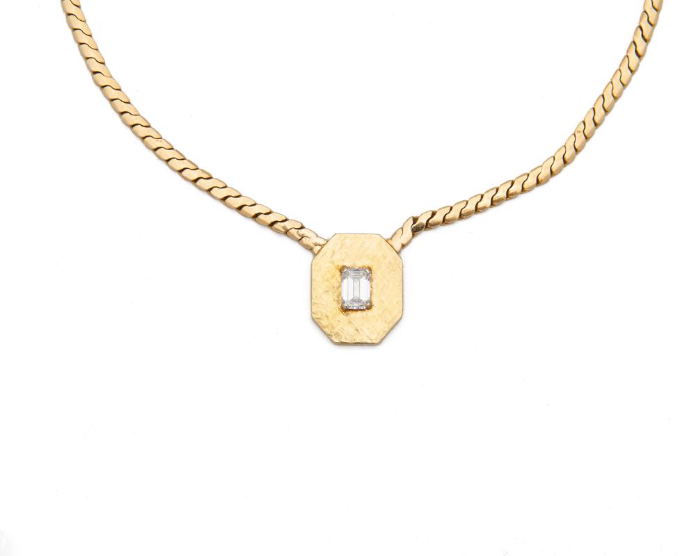 Appraisal: K Gold and Diamond Pendant Necklace the octagonal gold pendant