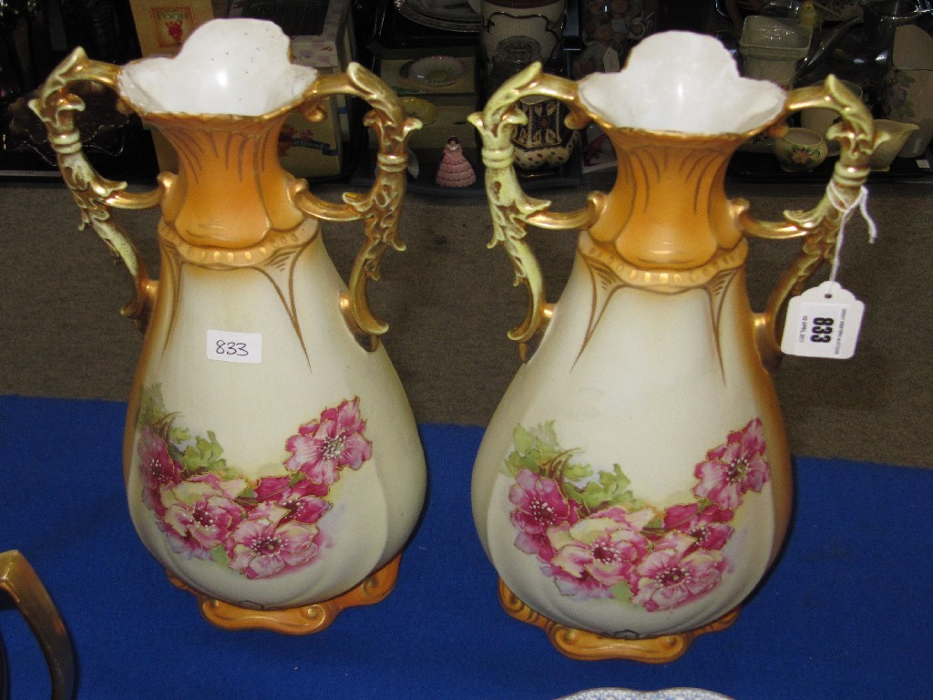 Appraisal: Pair of continental porcelain vases with floral decoration