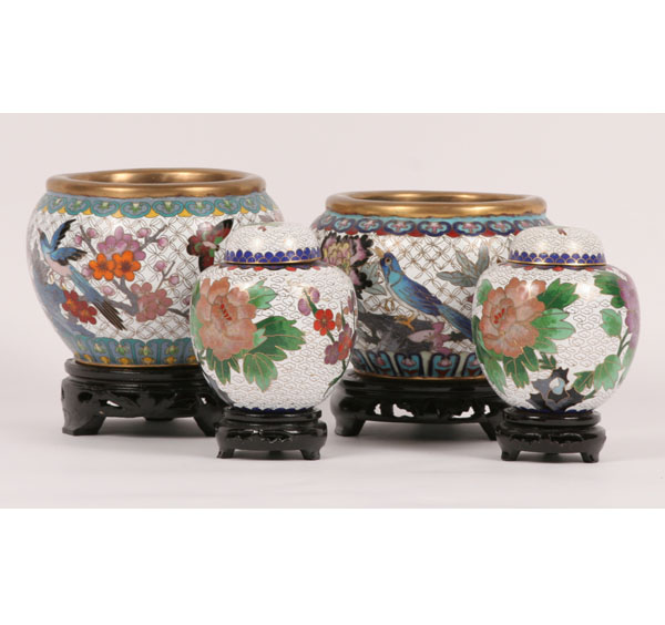 Appraisal: Four cloisonne jars two lidded all with stands Tallest jar