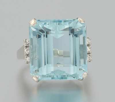 Appraisal: A Ladies' Aquamarine and Diamond Ring k white gold mounting