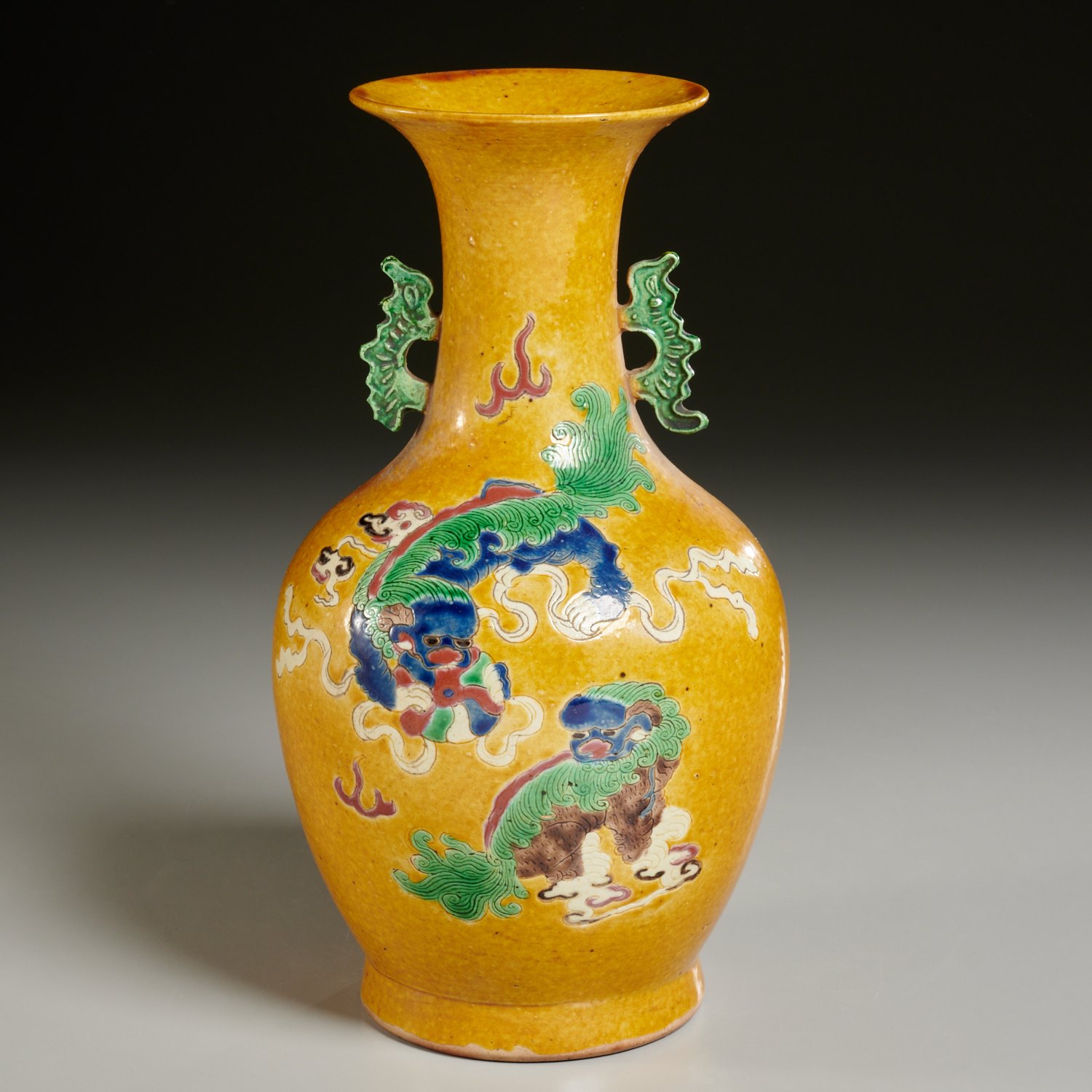 Appraisal: CHINESE SANCAI FOO DOG YUHUCHUNPING VASE Qing Dynasty likely th