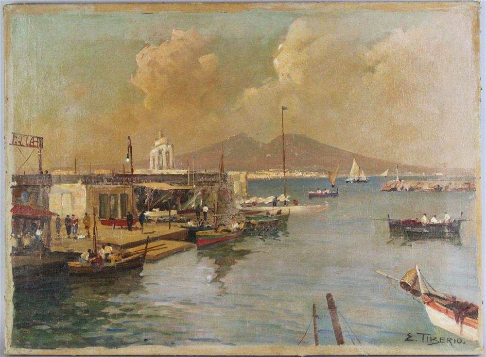 Appraisal: E TIBERIO ITALIAN TH CENTURY ITALIAN HARBOR SCENE Oil on