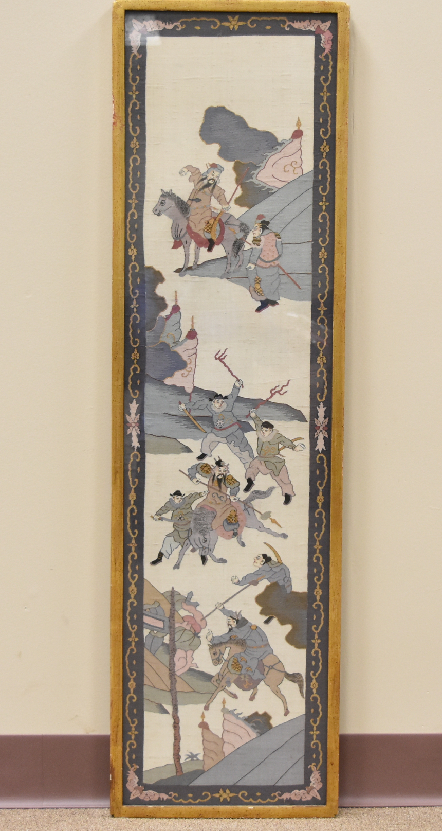 Appraisal: CHINESE KESI EMBROIDERY W BATTLE SCENE QING D Late Qing