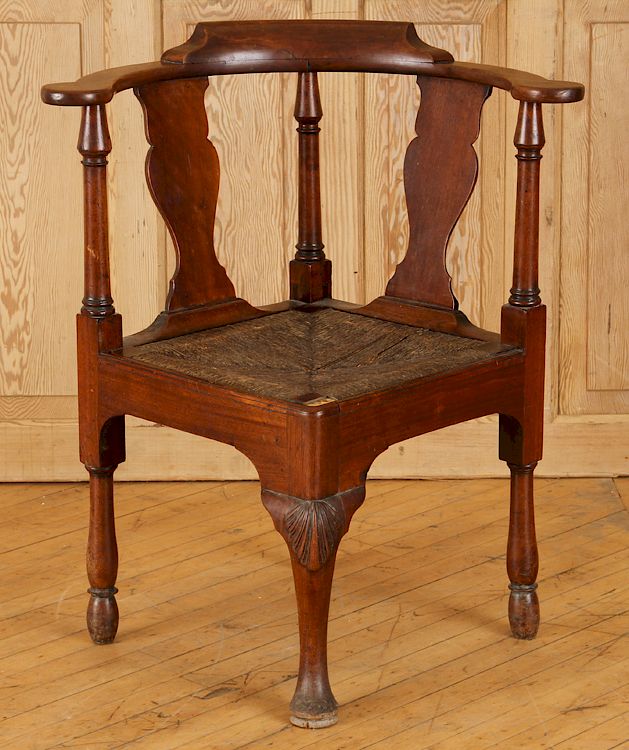 Appraisal: LATE TH C ENGLISH RUSH SEAT CORNER CHAIR A late