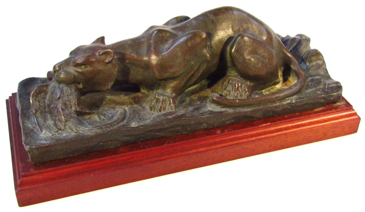 Appraisal: After Bouny A cast bronze figure group of a recumbent