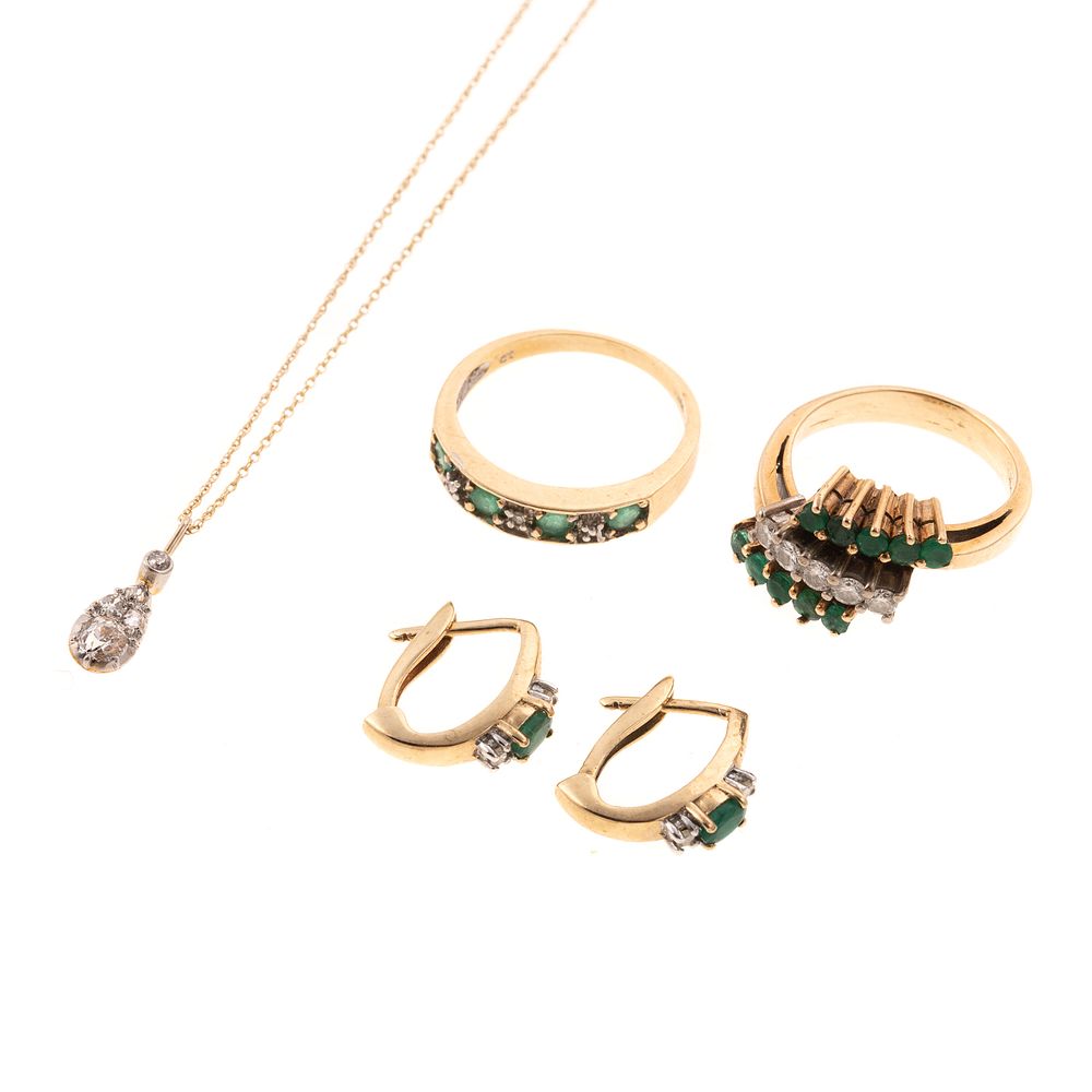 Appraisal: A Collection of Emerald Diamond Jewelry in Gold K yellow