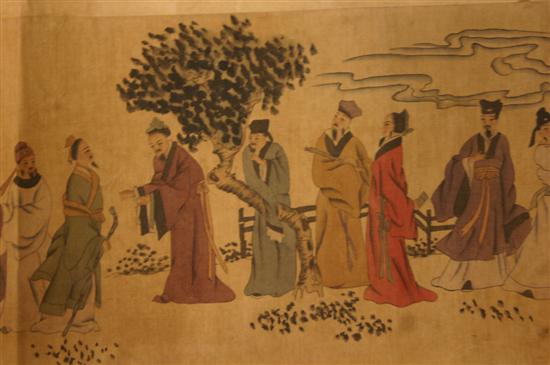 Appraisal: Chinese painted scroll depicting many figures Late th early th