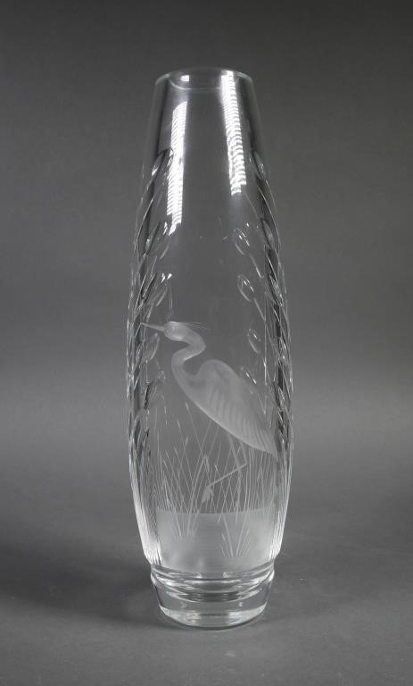 Appraisal: Waterford crystal glass vase Egret in Reeds for Waterford Designers