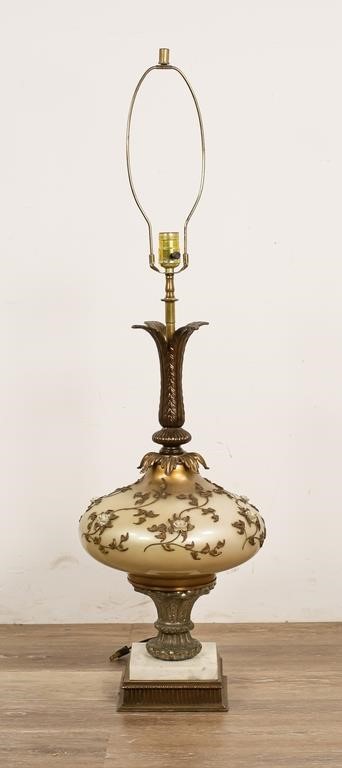 Appraisal: Victorian style glass and enamel lamp Mounted on marble base