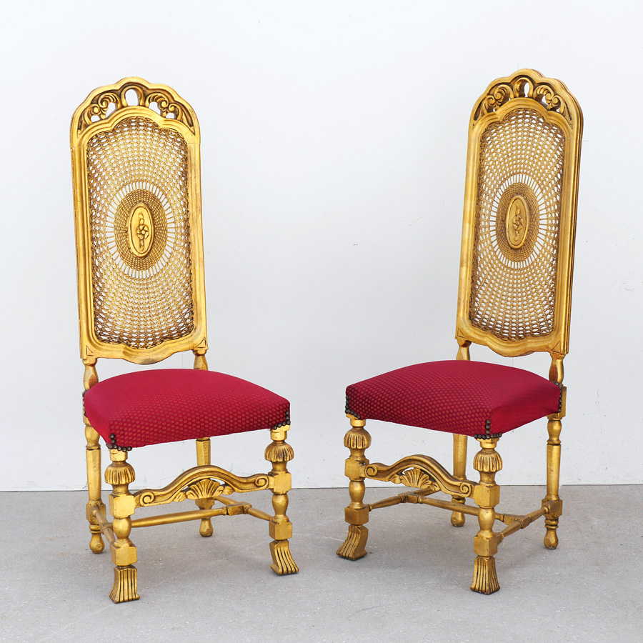 Appraisal: PAIR CARVED GILT WOOD CANE BACK CHAIRS Carved and pierced