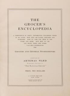 Appraisal: Ward Artemis The Grocer's Encyclopedia New York by the author