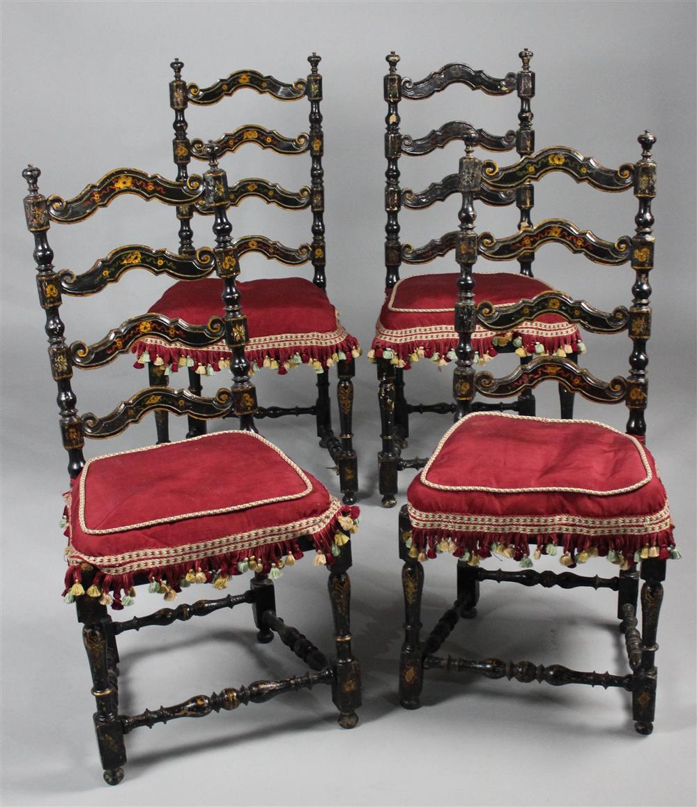 Appraisal: SET OF FOUR CONTINENTAL BLACK PAINTED AND PARCEL GILT LADDER