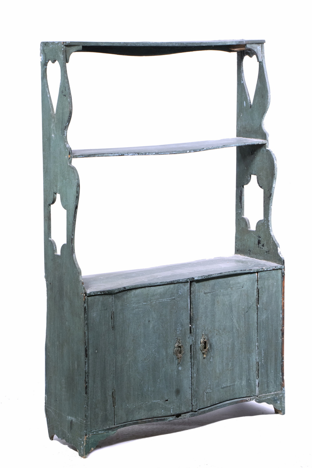 Appraisal: TH C AMERICAN DUMPCART BLUE PAINTED WALL HANGING SHELF CABINET