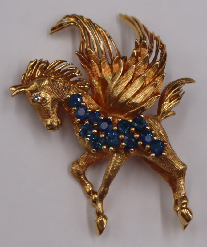 Appraisal: JEWELRY Signed kt Gold Diamond and Colored Gem Pegasus Brooch