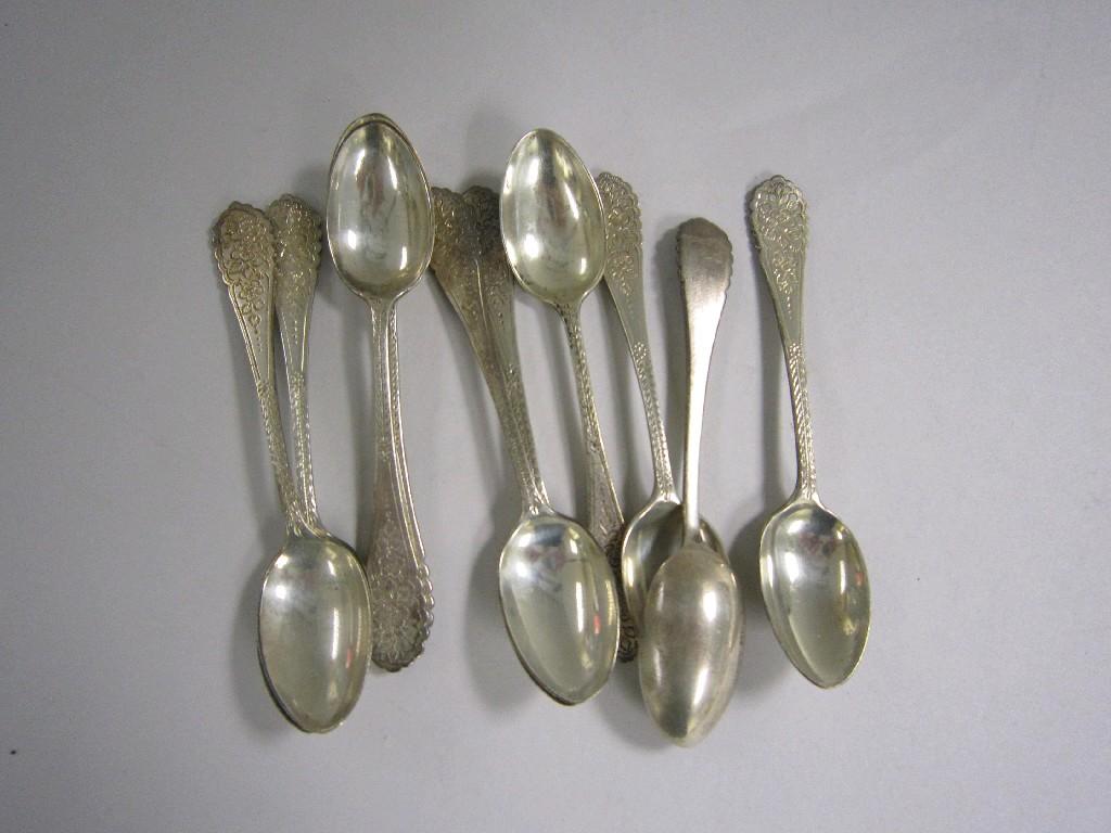 Appraisal: Ten Edward VII Teaspoons with floral engraved stems Birmingham