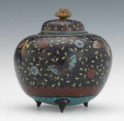 Appraisal: A Japanese Covered Cloisonne Container Of bulbous shape raised in