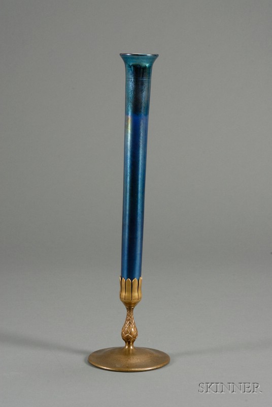 Appraisal: Tiffany Bud Vase with Tiffany Studios Base Glass and bronze