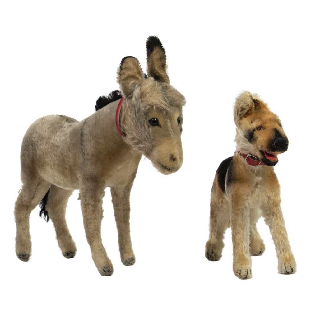 Appraisal: STEIFF DONKEY AND GERMAN SHEPHERD STUFFED ANIMALS mohair fur items