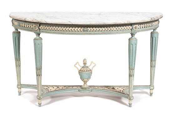 Appraisal: A Louis XVI Style Carved and Painted Marble Top Console