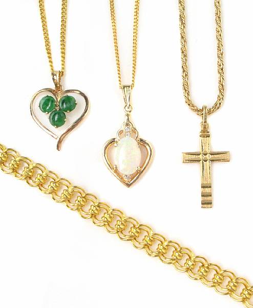 Appraisal: A collection of gold chain jewelry including three neckchains with