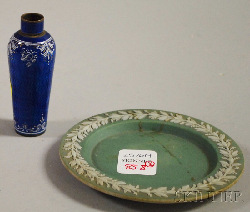 Appraisal: French Enameled Perfume and a Small Wedgwood Green Jasper Dip