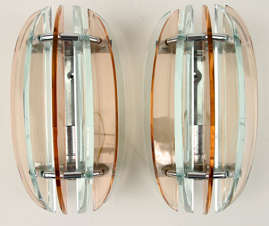 Appraisal: PAIR FAN FORM GLASS SCONCES MANNER FONTANA ARTE A pair