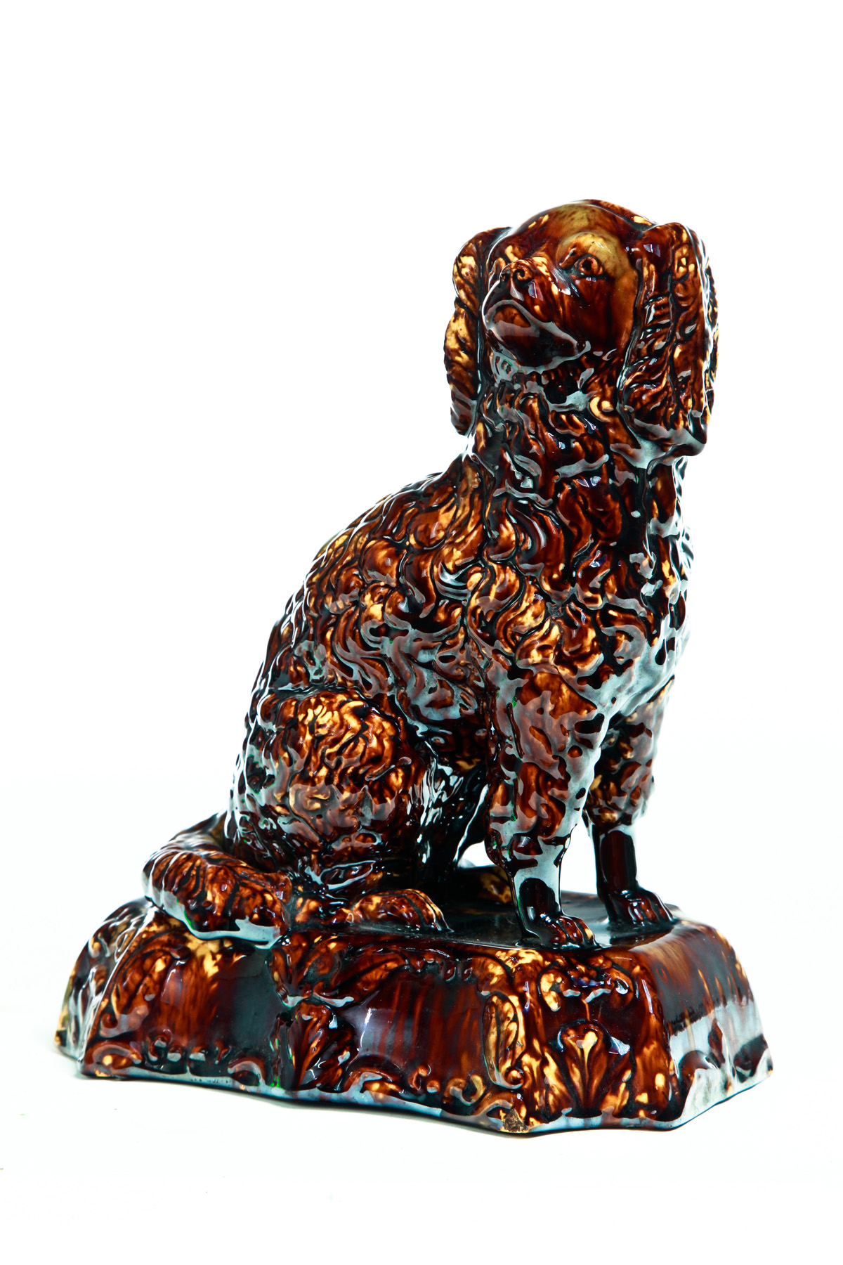 Appraisal: AMERICAN FLINT ENAMEL DOG Second half- th century Seated spaniel