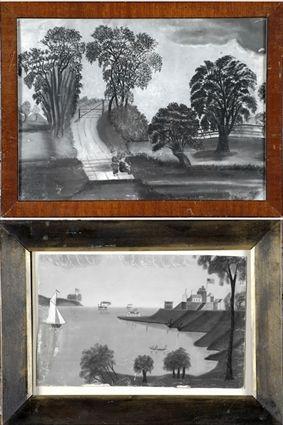 Appraisal: American School th C Two Landscapes Charcoal on sandpaper framed