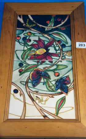 Appraisal: Moorcroft Double Tile Plaque decorated with Butterflys Caterpillars Ladybirds Snails