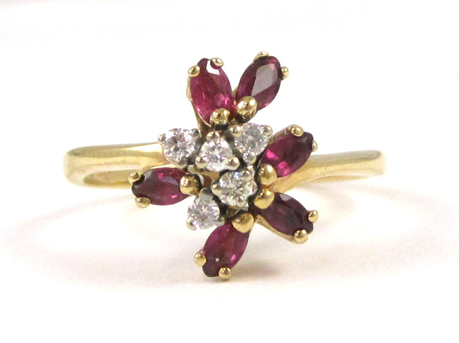 Appraisal: RUBY DIAMOND AND FOURTEEN KARAT GOLD RING set with six