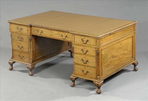 Appraisal: A large mahogany breakfront pedestal desk in George II style