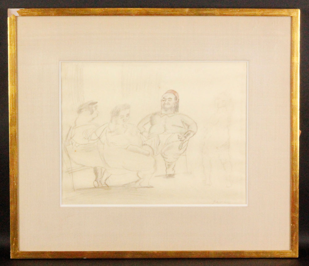 Appraisal: - Early th C French Seated Figures Pencil Early th