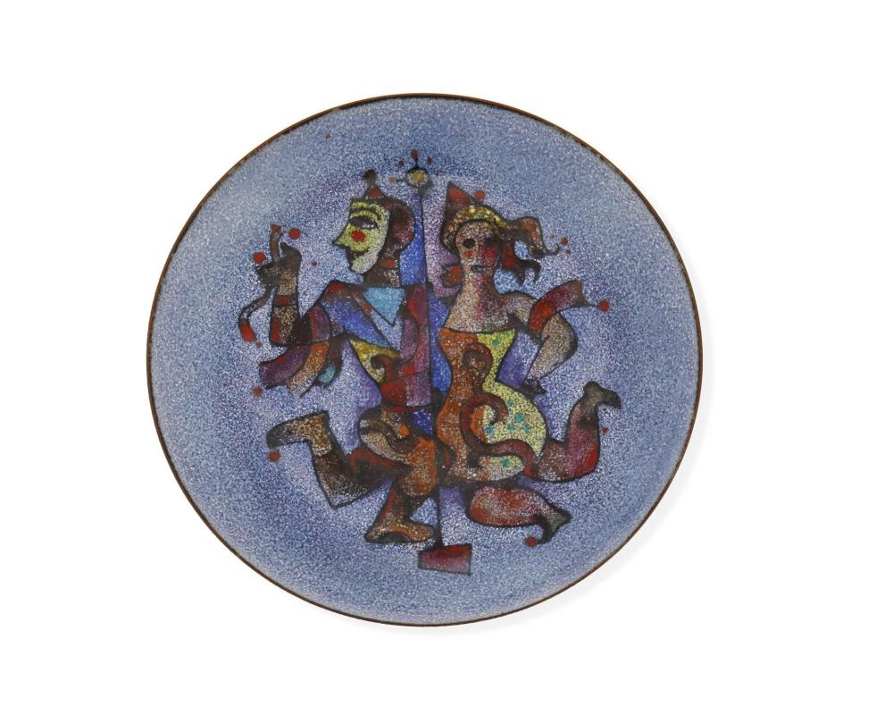 Appraisal: Karl Drerup - American Bowl two jester figures dancing Enameled