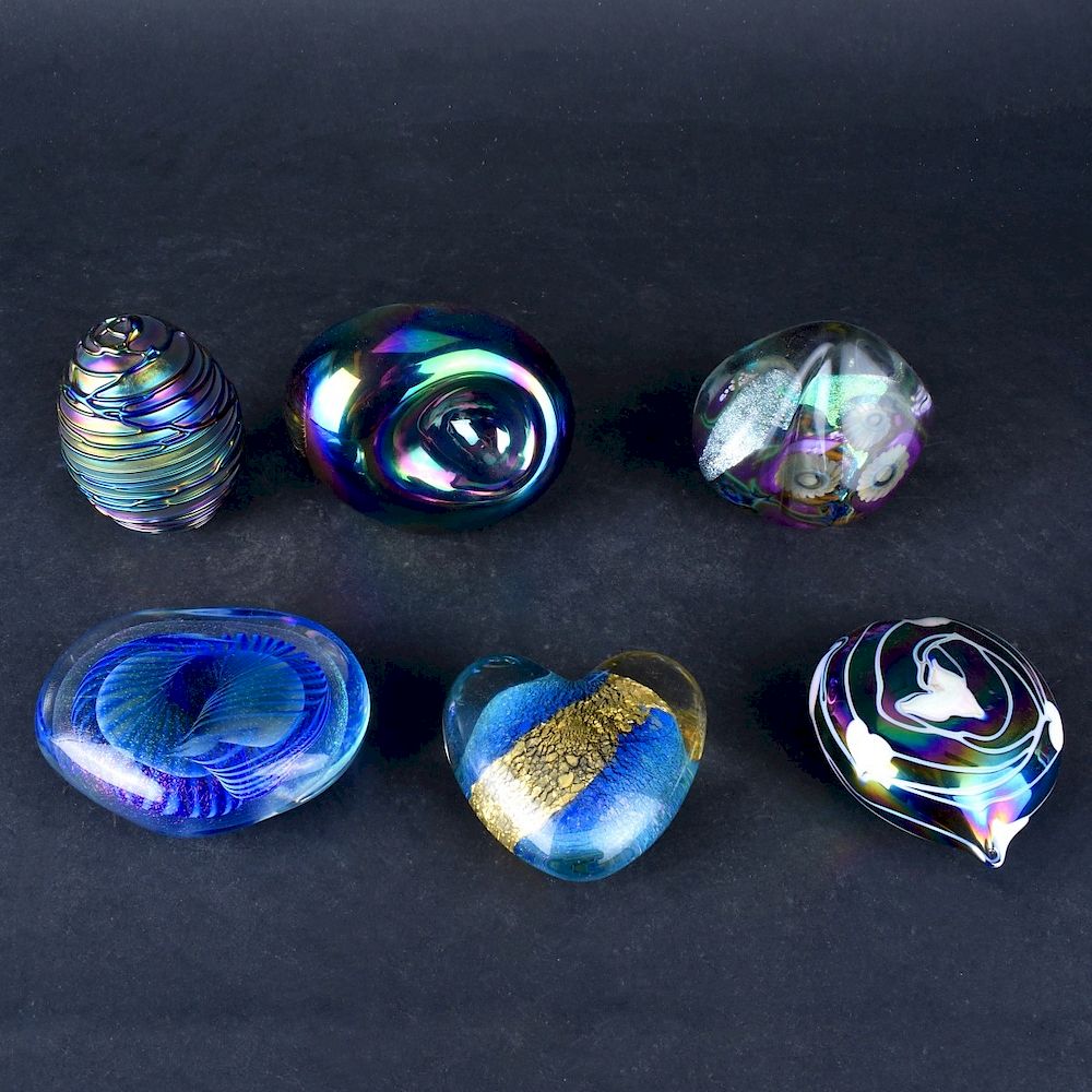 Appraisal: Six Contempoary Art Glass Paperweights Six Contemporary Art Glass Paperweights