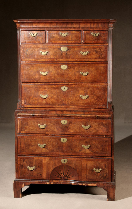 Appraisal: George II Featherbanded and Crossbanded Burl Walnut and Walnut Chest-on-Chest