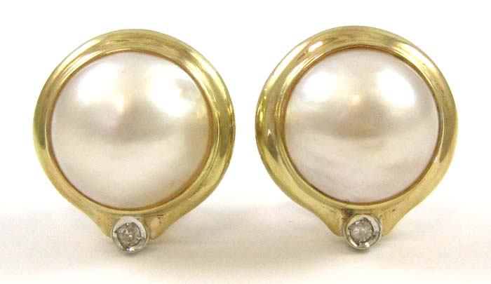 Appraisal: PAIR OF MABE PEARL AND DIAMOND EARRINGS each k yellow