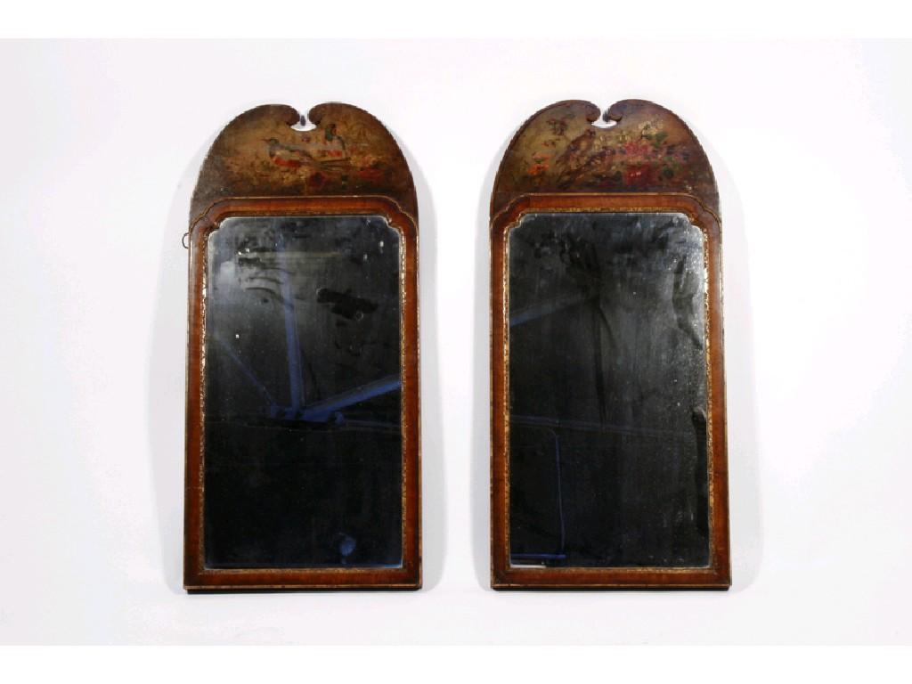 Appraisal: A PAIR OF QUEEN ANNE STYLE MIRRORS with rectangular plates