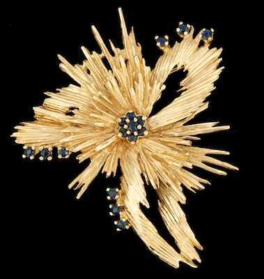 Appraisal: A Ladies' Gold and Sapphire Brooch k yellow gold brooch