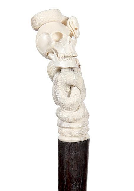 Appraisal: Stag Skull Cane th Century- A carved stag horn with