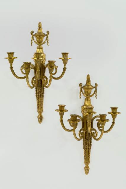 Appraisal: Weighty Pair of French Gilded and Antiqued Brass Five-Light Appliques