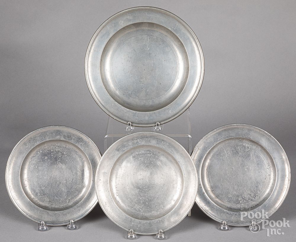 Appraisal: Four pewter plates Four pewter plates by Thomas Boardman Joseph