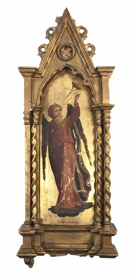 Appraisal: An Italian Ecclesiastical Painting depicting an angel with horn set