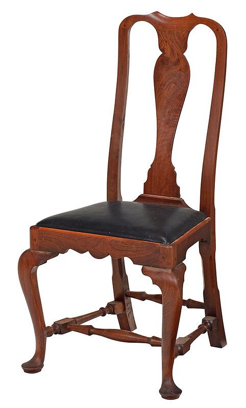 Appraisal: Queen Anne Style Figured Walnut Side Chair late th century