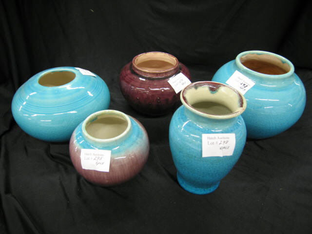 Appraisal: Pcs Pisgah Forest Art Pottery Vases blue burgundy glazes