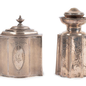 Appraisal: Two Continental Silver Tea Caddies th th Century comprising a