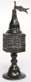 Appraisal: Israeli Sterling Judaica Besamim Spice Tower Having a flag finial