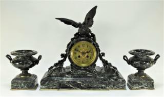 Appraisal: French Empire Marble Bronze Mantel Clock Set FRANCE FIRST HALF