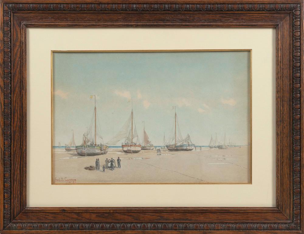 Appraisal: FREDERICK SCHILLER COZZENS NEW YORK - BEACHED SAILBOATS WATERCOLOR ON