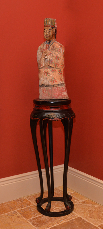 Appraisal: POLYCHROME CARVED CHINESE SCHOLAR Polychrome paint decorated figure of a