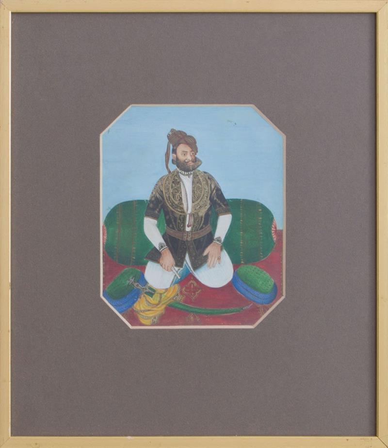 Appraisal: INDIAN SCHOOL SEATED NOBLEMAN Gouache on paper x in x